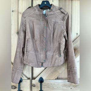 Brown Leather Bomber Crop Jacket